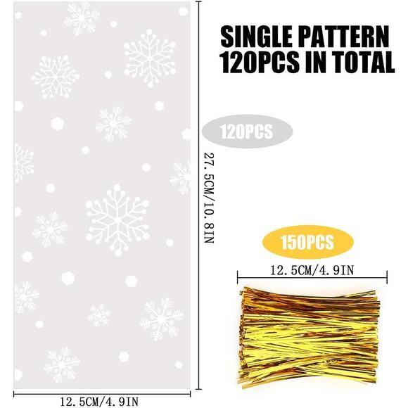 Christmas Cellophane Snowflake Treat Bags with Twist Ties Candy Cookie Bags - Picture 2 of 5